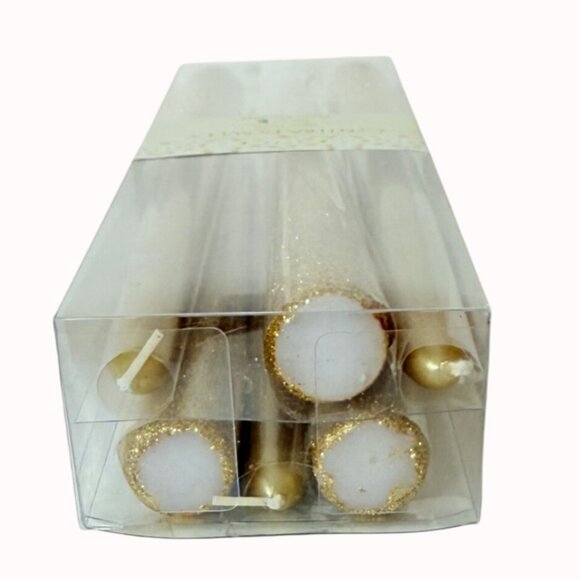 Holiday Metallic Gold Glitter Taper Candles Two Tone Set Of 6 By Cynthia Rowley - Picture 4 of 16